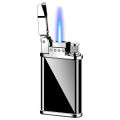 Creative Blue Flame Windproof Straight Metal Lighter Portable Personalized Open Fire Inflatable Wenzhou Lighter Wholesale. 