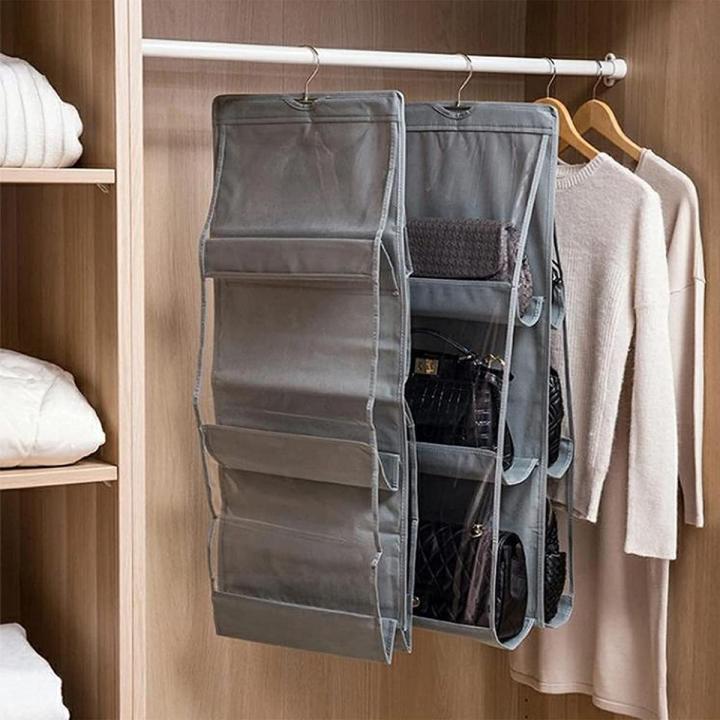 New high quality Multipurpose 6 hanging hand bags pocket organizer for bag to collect dust proof closet storage bag door wall various shoes bag with hook