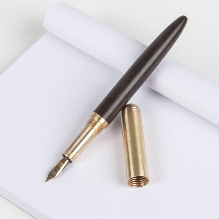 【DIV MALL】Retro Copper Wood Fountain Pen Fine Nib 0.5mm Pens with Box Gift Stationery for Teachers
