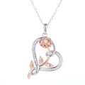 Heart & Rose Crystal Pendant Necklace for Women – Rose Gold & Silver Luxury Fashion Jewelry Gift. 