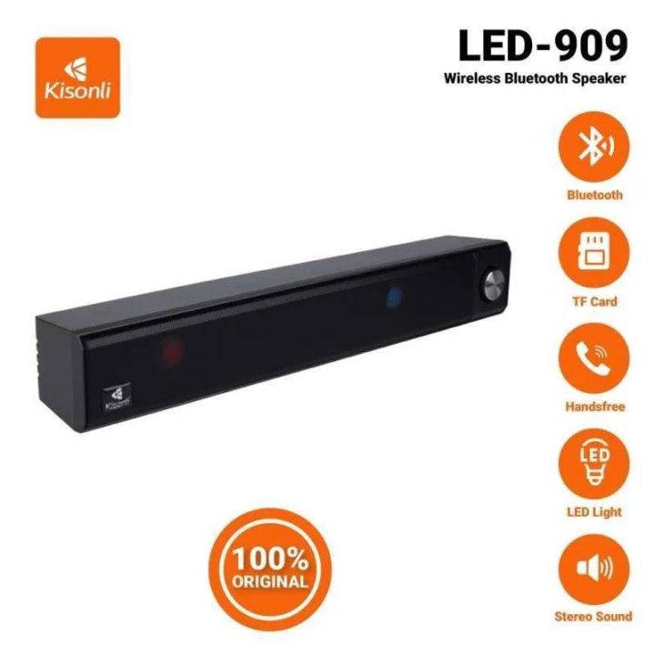 Kisonli LED-909 Bluetooth Speaker Portable Wireless Soundbar with Colorful LED Lights Deep Bass Stereo Subwoofer FM Radio USB AUX TF Card Support Powerful Party Speaker for Home Office Outdoor Music System Rechargeable Mini Speaker with CAll Mic Support