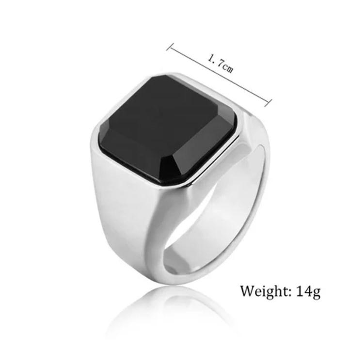 Stylish Signet Rings for Men, Male Pinky Ring with Black Square CZ Stone,Gold Color Stainless Steel Metal Jewelry ,US Size