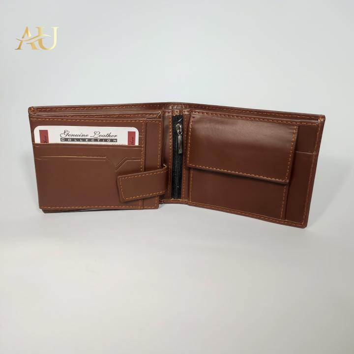 Genuine Leather Men's Zipper Coin Purse Cow Leather Wallet For Men Tri-fold Wallet Clasp Black Brown Coffee