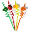 Pack of 4 Reusable Straws for Kids, Fruit / Cartoon Shape Spiral Drinking Straw (Assorted). 