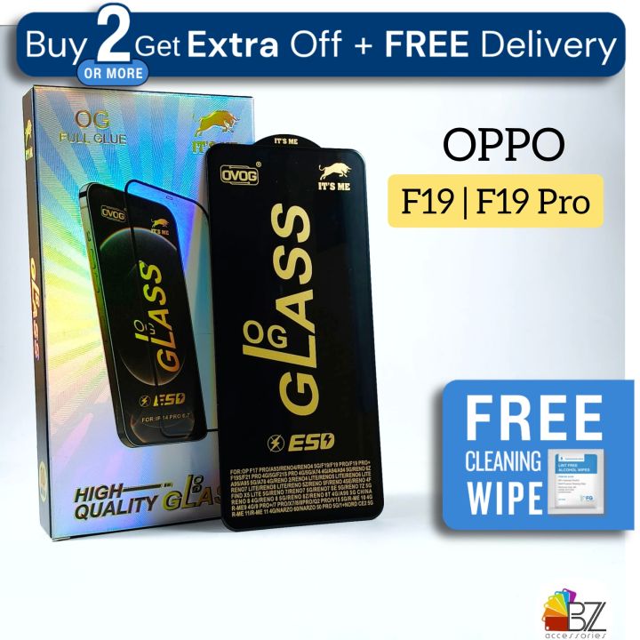 1-5 Pcs - OPPO F19 / F19 Pro - Premium Quality OG Glass Screen Protector - Extra Smooth touch - With Cleaning Wipe