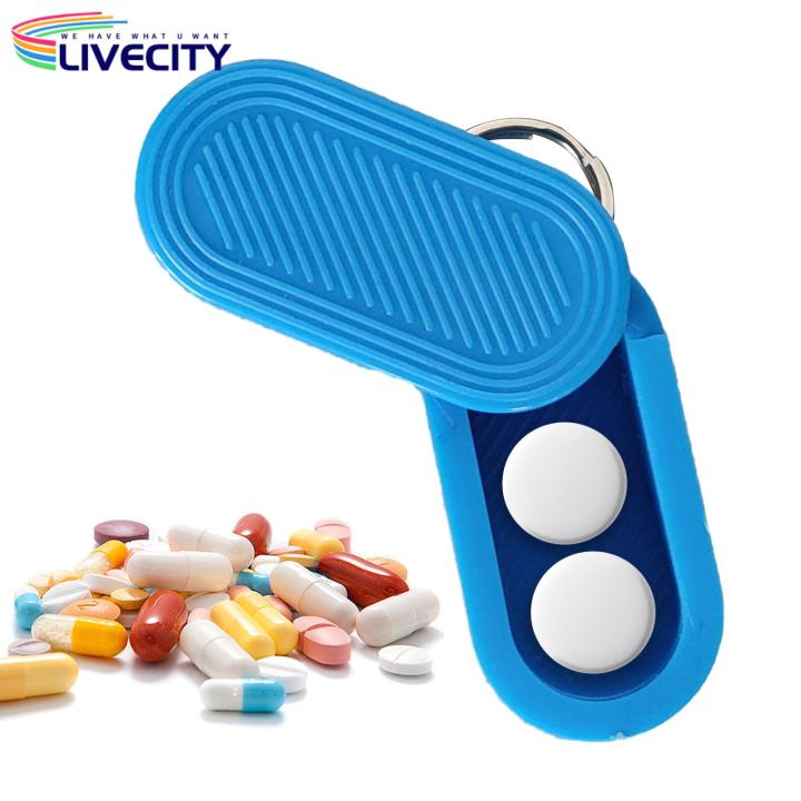 Aesthetic Pill Box Design Compact Magnetic Pill Box with Keyring Portable Pill Dispenser Case Compact Pill Organizer