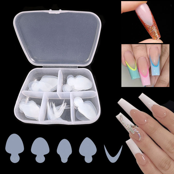 60pcs Reusable Soft Silicone Pads Stencil French Sticker Nail Art Extension Duet System Dual Forms French Manicure Builder Tool Yao Store