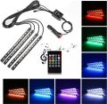 Car Interior Atmosphere Light 7 Color with Remote 12 LED On Each Strip 100% Orignal Same As Shown in Pictures , Car Interior Floor Decorative Atmosphere Light Remote Control RGB Light with Music Sensor. 