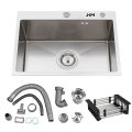 HM Handmade Kitchen Sink Bowl - 6845 - Stainless Steel - 304 Grade SS High Quality - 68x45 - With Complete Drain Set & Basket. 