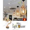 Pack of 3 - Industrial Rope Pendant Lamp Vintage Edison Hemp Rope Ceiling Light Base(Bulb not included). 