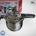 Pressure Cooker | Alpha Stainless Steel Pressure Cooker with 4 Safety Devices – Encapsulated Bottom & Double Bottom Heavyweight Design, Available in 7L, 9L, 12L, 15L Sizes | Export Quality Steel Pressure Cooker with Steamer Jali & Extra Ring. 