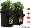 Potato Grow Bag 10 Gallons (14 inches depth, 15.5 inches diameter), Non-woven Breathable Fabric Sweet Potato / Onion/ Carrot Planter, Velcro Window Vegetable Peanut Growing Box Bucket Pot. 