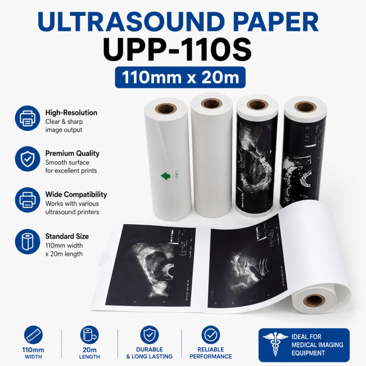 Sony UPP-110S Ultrasound Imaging Thermal Paper Roll 110mm x 20m High-Resolution for Medical Imaging Equipment