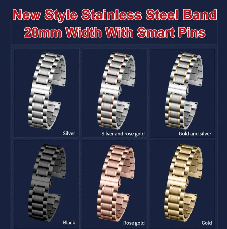 20mm Width Stainless Steel Linked Chain Band Straps Watchband For