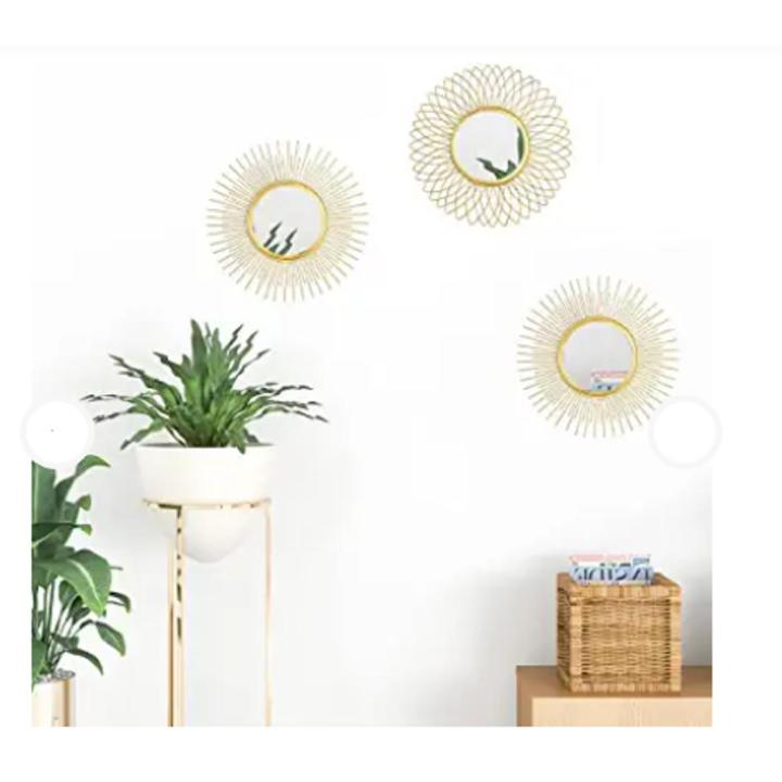 3 PCS Decorative Mirror Set Wall Decor, Sunburst Mirrors for Wall Decor Living Room, Gold Metal Wall Mirrors for Home Décor, Bedroom, Entryway