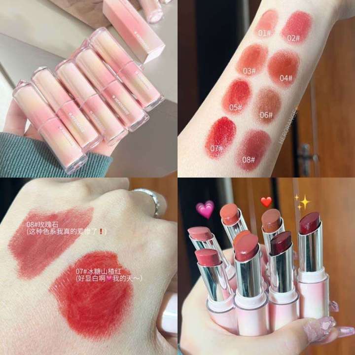 HERORANGE Condensed lipstick Glitter Lipstick Mirror Moisturizing White Glaze Color Makeup Female Gift Lip Freeze