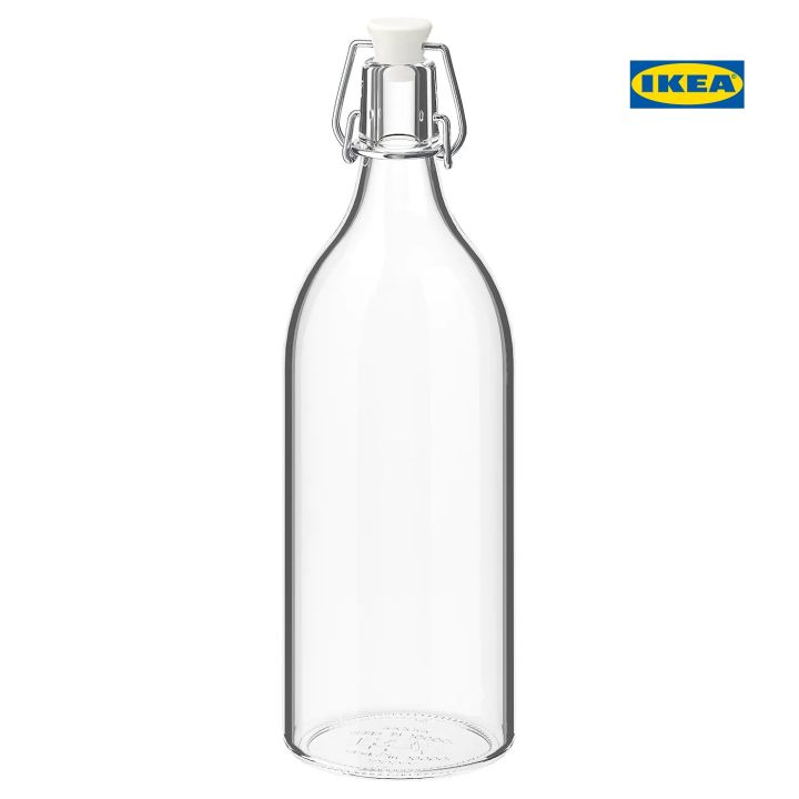 IKEA KORKEN Water Bottle with stopper, clear glass, 1.0 L for Milk, Juice and decoration