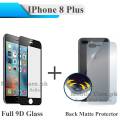 Apple iPhone 8 Plus Black Full Black 9D Tempered Glass Screen Protector Full Glue Edge To Edge and Back Matte Protector Soft Skin Sheet Soft Film Protection - 2-in-1 Bundle. 