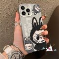 Trend Cute Tag Graffiti Cartoon Pop Mart Labubu Case Compatible for IPhone 16 15 11 14 12 13 Pro Max 7Plus 16 14 7 15 8 Plus XR X XS Max SE 2020 Luxury Plated Metal Lens Case. 