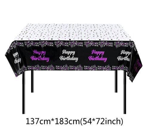 HAPPY BIRTHDAY BLACK PINK TABLECOVER ( 54 INCH X 72 INCH )