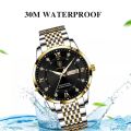 Men Watch Stainless Steel Push Button Hidden Clasp Waterproof Luminous Date Week Sport Wrist Watches. 
