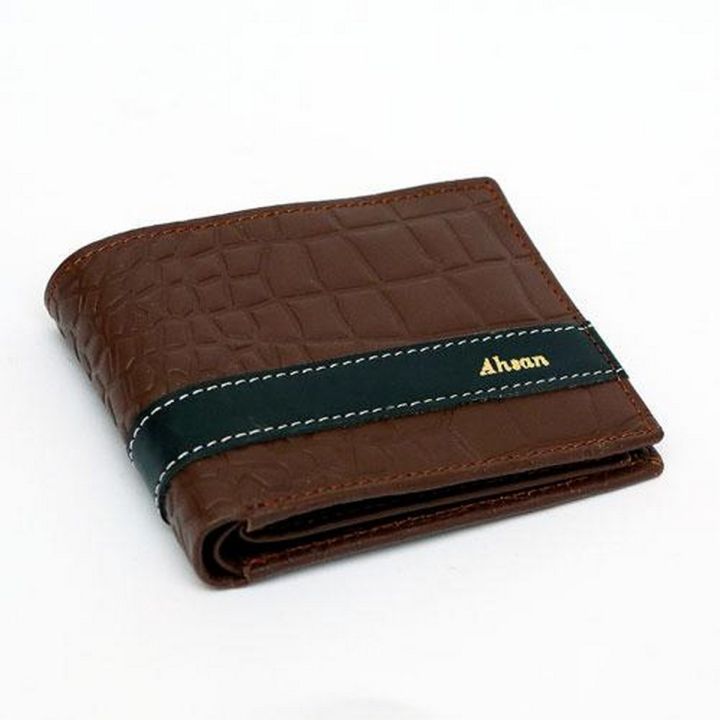Customize BROWN Crocodile Design Leather Name Wallet With Beautiful Box Packing