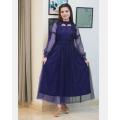 Lace Flower Net Long Maxi Dress for Women and Girls, Lantern Sleeve Voile Princess Dress, Elegant Retro Style. 