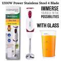 Hand Blender Mixer 800W Chopper Mixer Bowl Egg Whisk & Beaker - Coffee Beater - Egg Beater Machine For cake - Meat Chopper | Stainless Steel Hand Blender with 4 Blades | 2 Speed Levels | Ice Crushing, Smoothies, Powerful & Durable Home & Kitchen Appliance. 
