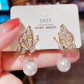 zirconia butterfly pearl earrings for girls - latest design. 