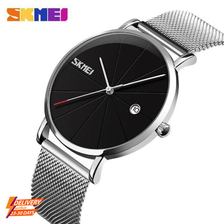 SKMEI New Fashion Men Watches Luxury Quartz Watch Casual Slim Mesh Steel Waterproof Sport Watch Clock 9183
