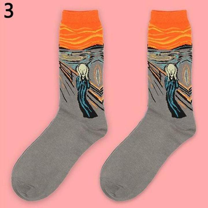 Unisex Fashion Starry Night Scream Oil Painting Print Soft Stretch Socks