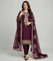 Women's Maroon Embroidered 3 Piece Suit with Trouser & Dupatta | Elegant Party Wear Pakistani Dress. 