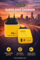 Daw-link 45W Super Fast Charger | Dual Port USB-C + USB-A | PD 3.0 & QC 3.0 Fast Charging Adapter for Samsung, iPhone, Xiaomi, Oppo, Vivo, Realme, OnePlus & More. 