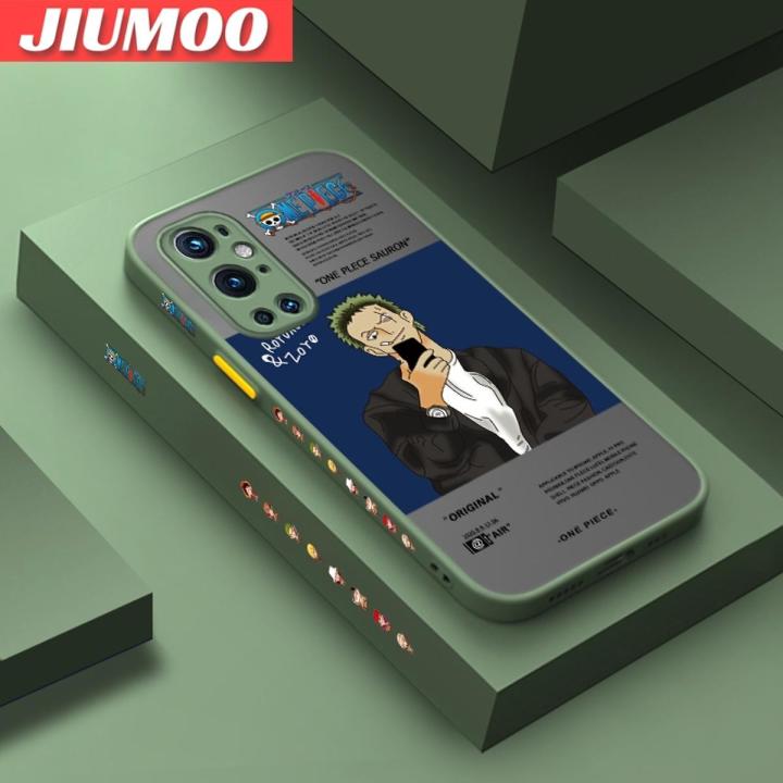 JIUMOO For Oneplus 9 Pro Case With Fashion Roronoa Zoro Side Edge Square Silicone Frosted Transparent Hard Casing New Design soft Cases Full Back Cover Camera Phone Case Shockproof Protection Case