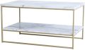 White Marble Texture Coffee Table with Gold Metal Legs, 2 Tier Living Room Table. 