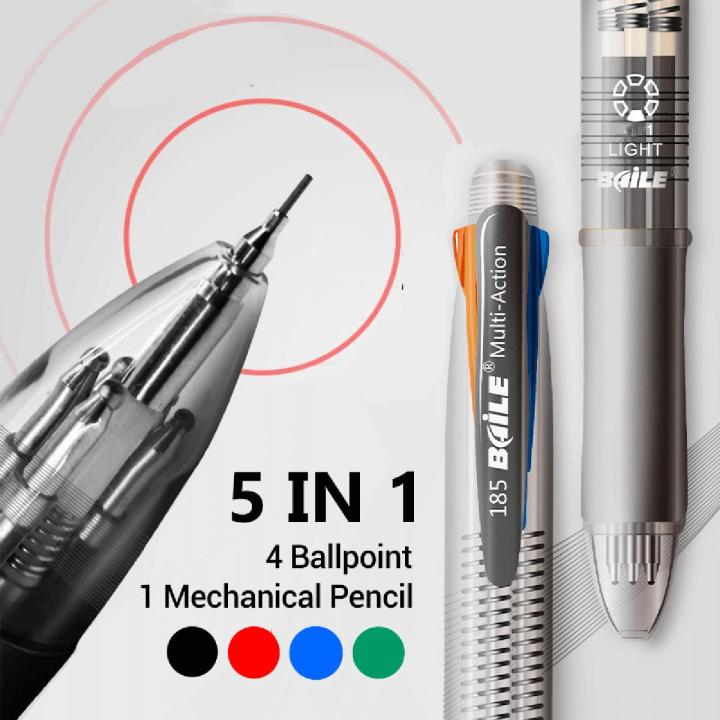 Baile 5 in 1 Multicolor Ballpoint Pen With 1 Mechanical Pencil 0.5mm For Writing
