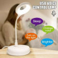 Smart Voice Control USB LED Lamp | Touch Sensor Rechargeable Table Light for Study, Reading & Bedroom Decor. 