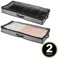 Non Woven 2Pcs Under Bed Storage Organizer Holder Bag for Clothing, Accessories, Boots Easy-View Top Panel, 2-Way Zippered Lid, Side Handles. 