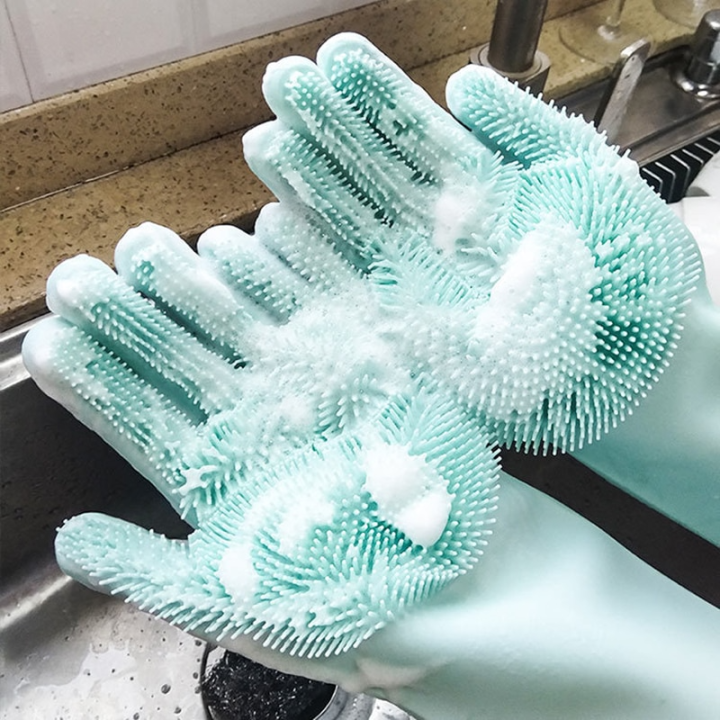 2PCS/set Silicon Dish Scrubber Rubber Gloves 100% Food Grade