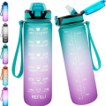 Water Bottle with Straw, Sports Water Bottle, 1 Litre, BPA-Free, Tritan, Leak-Proof, Motivational Water Bottle with Time Markings for University, School, Fitness, Bicycle, Children (Colour Gradient. 
