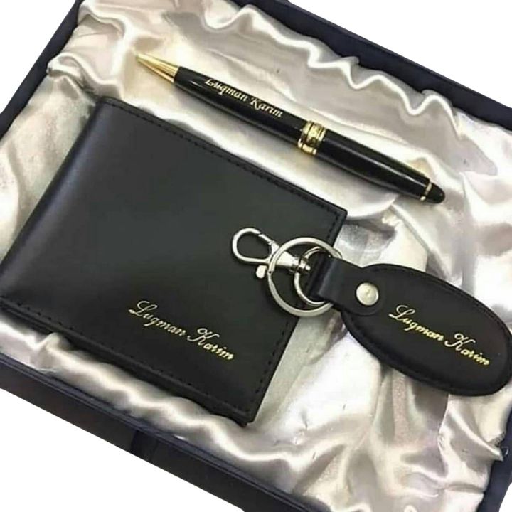 Personalized/Customized Name On Wallet Keychain and pen With Gift Box