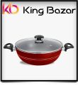 King Chef Non Stick Karahi Wok Cooking Pot With Glass Lid Red. 