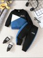 Boys Winter/Spring Casual Long Sleeve Printed Patchwork Round Neck Top And Pants Set. 