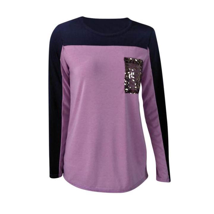 Women%20%20Casual%20Long%20Sleeve%20Patchwork%20Color%20Block%20Sequins%20O%20Neck%20Tops%20Blouse%20CC184%20-%20Image%204