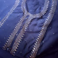 Handmade Mukesh Work Unstitched Crinkle Chiffon Dress - Navy Blue. 