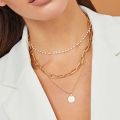 Zovoli Layered Chain Lock Portrait Pendants Necklaces For Women Gold Metal Key Heart Necklace Set Jewelry. 