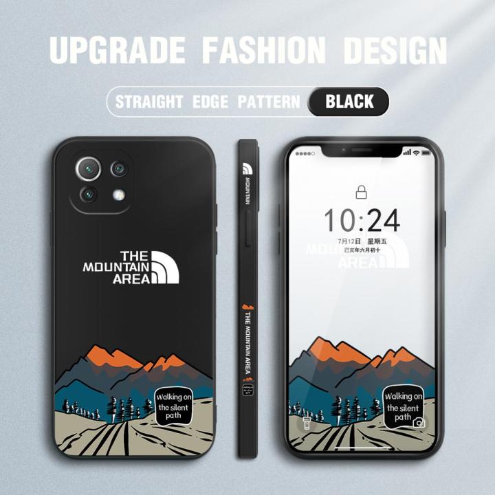 Jizetin for Xiaomi Mi 11 Lite / 11 Lite 5G /11 Lite 5G NE Case Side Design Phone Cover INS Style Simple Elegant The Natural Mountain Area Edge Printing Liquid Silicone Trend Case