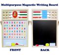 Educational Learning Multipurpose Double-Sided Magnetic Wooden Writing, Drawing Board (Whiteboard + Blackboard) with Abacus, Mathematical Calculations & English Alphabets. 