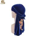 Fashion Velvet China Dragon Pattern Durag Breathable Bandana Long Tail Headwrap Women And Men Solid Color Hip Hop Turban. 