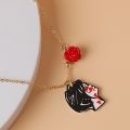 2Pcs Rock Band My Chemical Romance Necklace MCR Three Cheers Couple Mismatch Necklaces Rose Flower Double Layer Necklace Jewelry. 